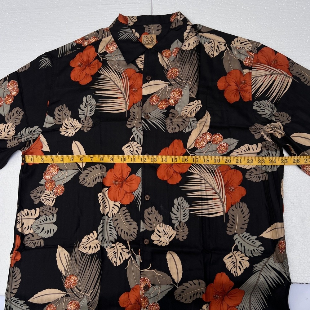 100% Silk Men's XL JOS A BANK Black Tropical Floral Short Sleeve Button Up Shirt - Picture 5 of 7